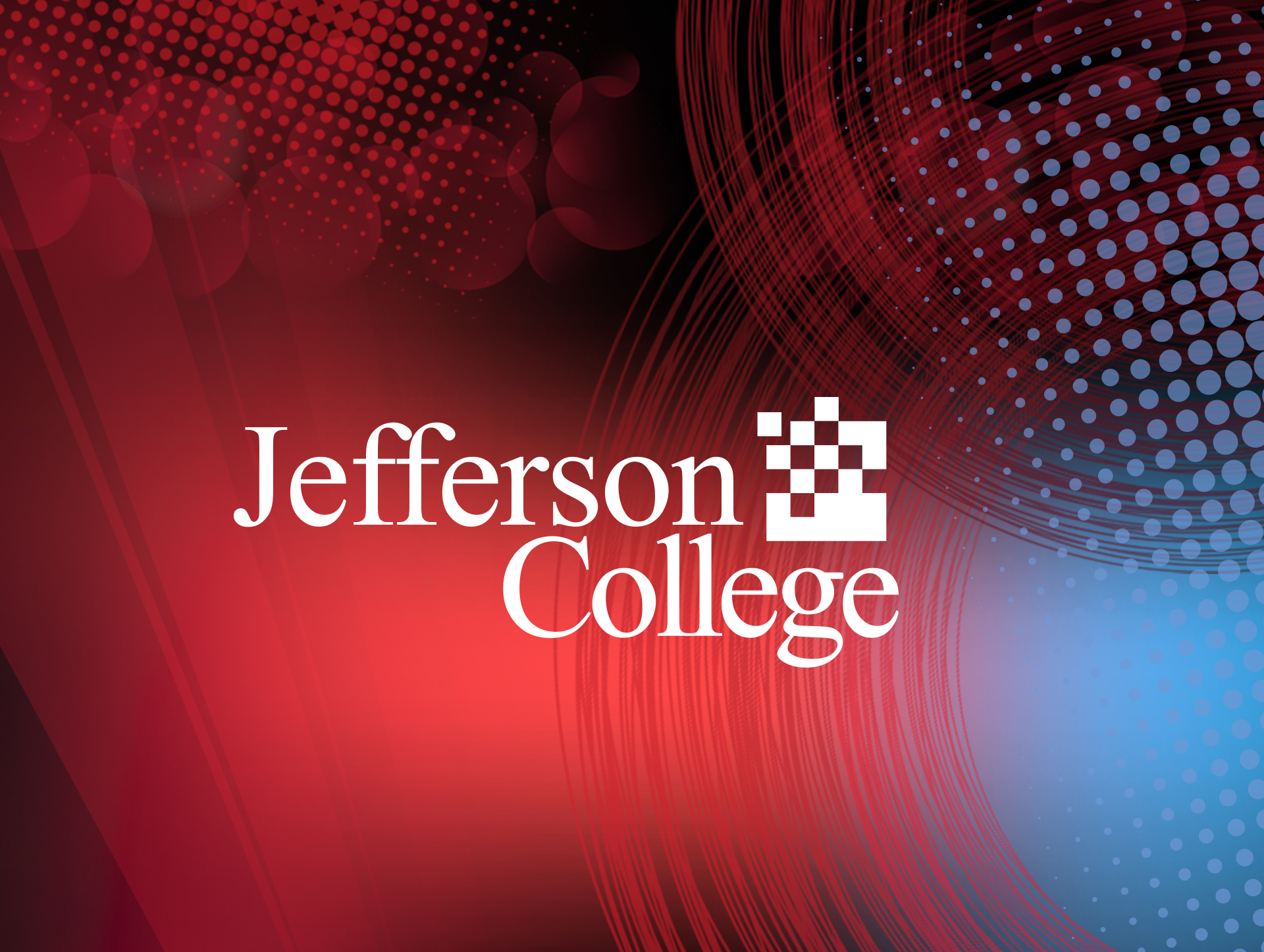 Jefferson College Logo on Red and Blue Background