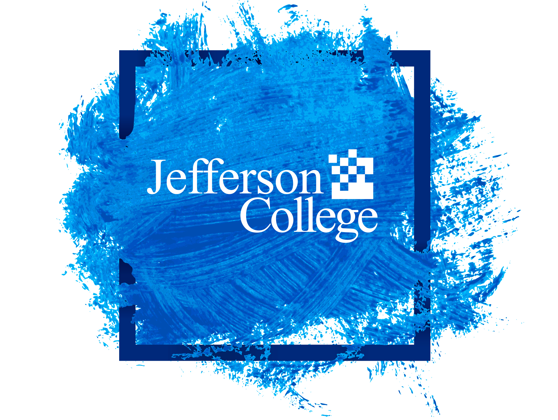 Jefferson College Logo on Blue Paint Background in Box