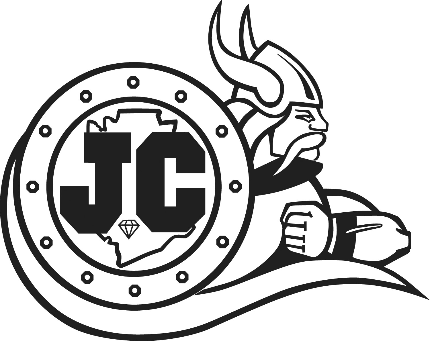 Black Jefferson College Viking Logo With County Outline