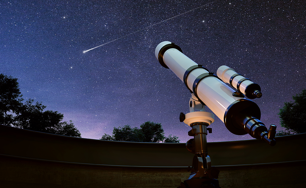 Telescope with night sky.