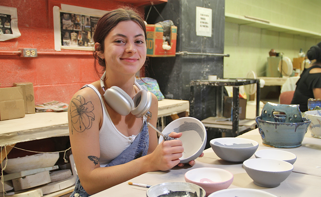 Student in pottery class.