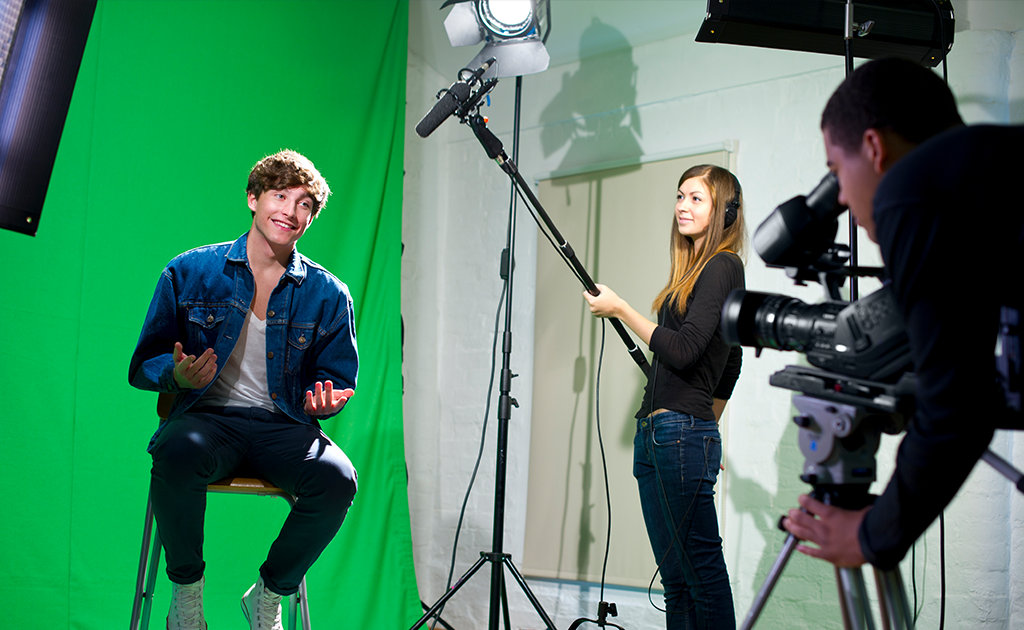 Students working in TV Studio.