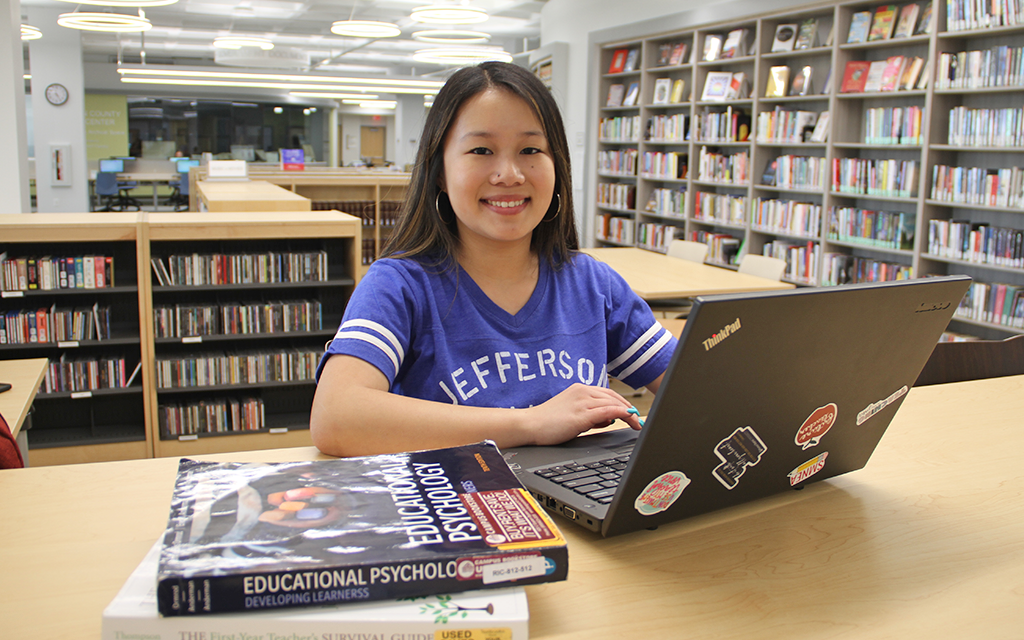 Student studying in the library.