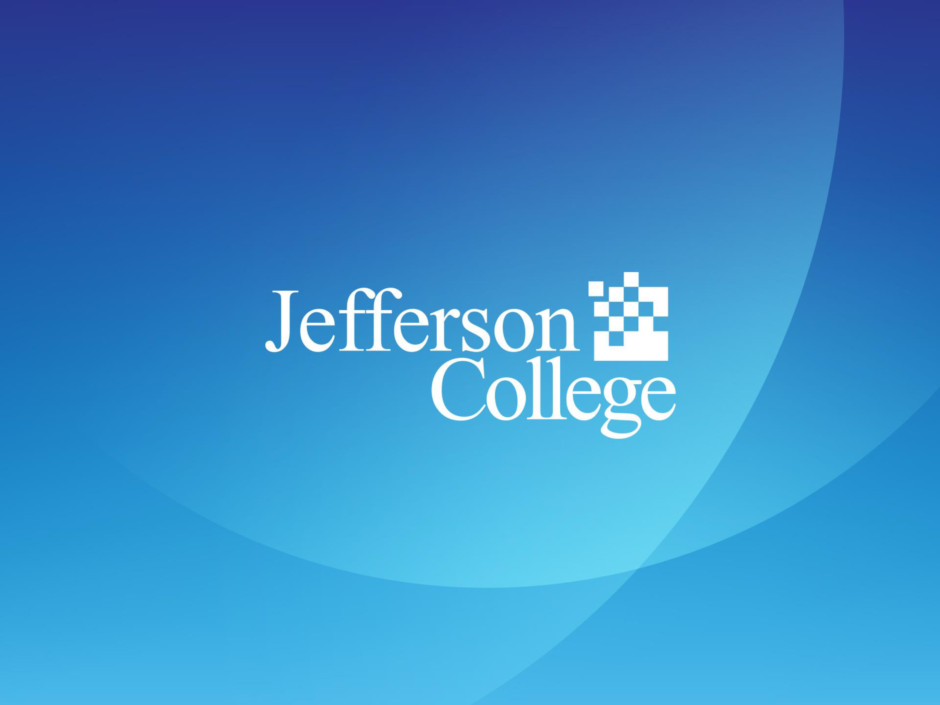 Jefferson College Logo with Multi-Color Blue Background